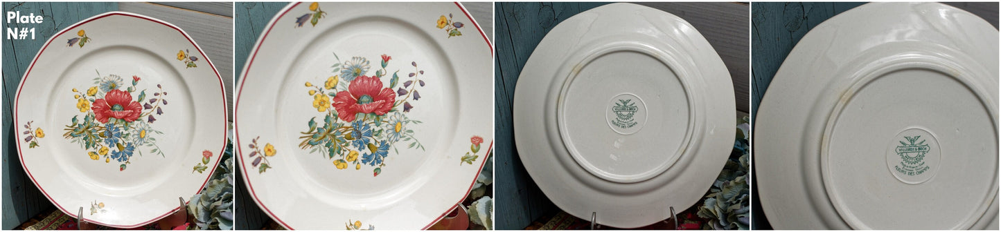 French German Ironstone Dinner Plate OLD ABBEY WARE Fleurs Des Champs V & B.M SAAR Basin 1584 Villeroy & Boch