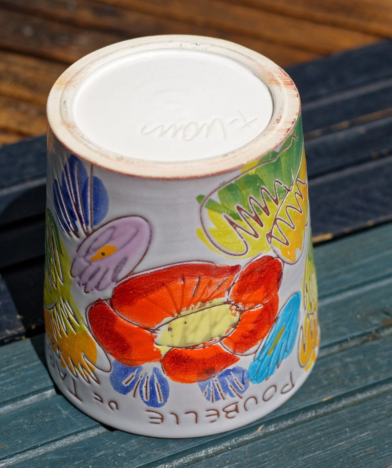 French Vintage Hand-Painted PORCELAIN table bin pot Poubelle de Table