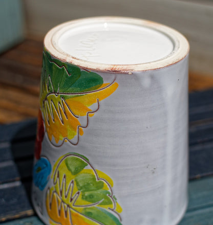 French Vintage Hand-Painted PORCELAIN table bin pot Poubelle de Table