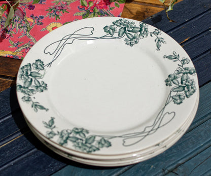 French Ironstone Green Transferware Plate PALLAS Sarreguemines U&C Terre de Fer