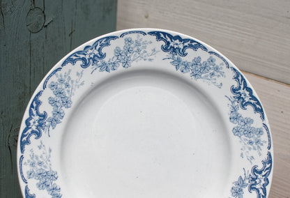 French Ironstone Blue Transferware Salad Plate RIVOLI Motif K&G (Keller et Guérin) Lunéville France Terre de Fer