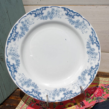 French Ironstone Blue Transferware Salad Plate RIVOLI Motif K&G (Keller et Guérin) Lunéville France Terre de Fer