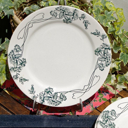 French Ironstone Green Transferware Plate PALLAS Sarreguemines U&C Terre de Fer