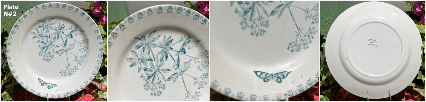 French Ironstone Teal Transferware Plate SERVICE VALIUS DEPOSE TERRE DE FER 