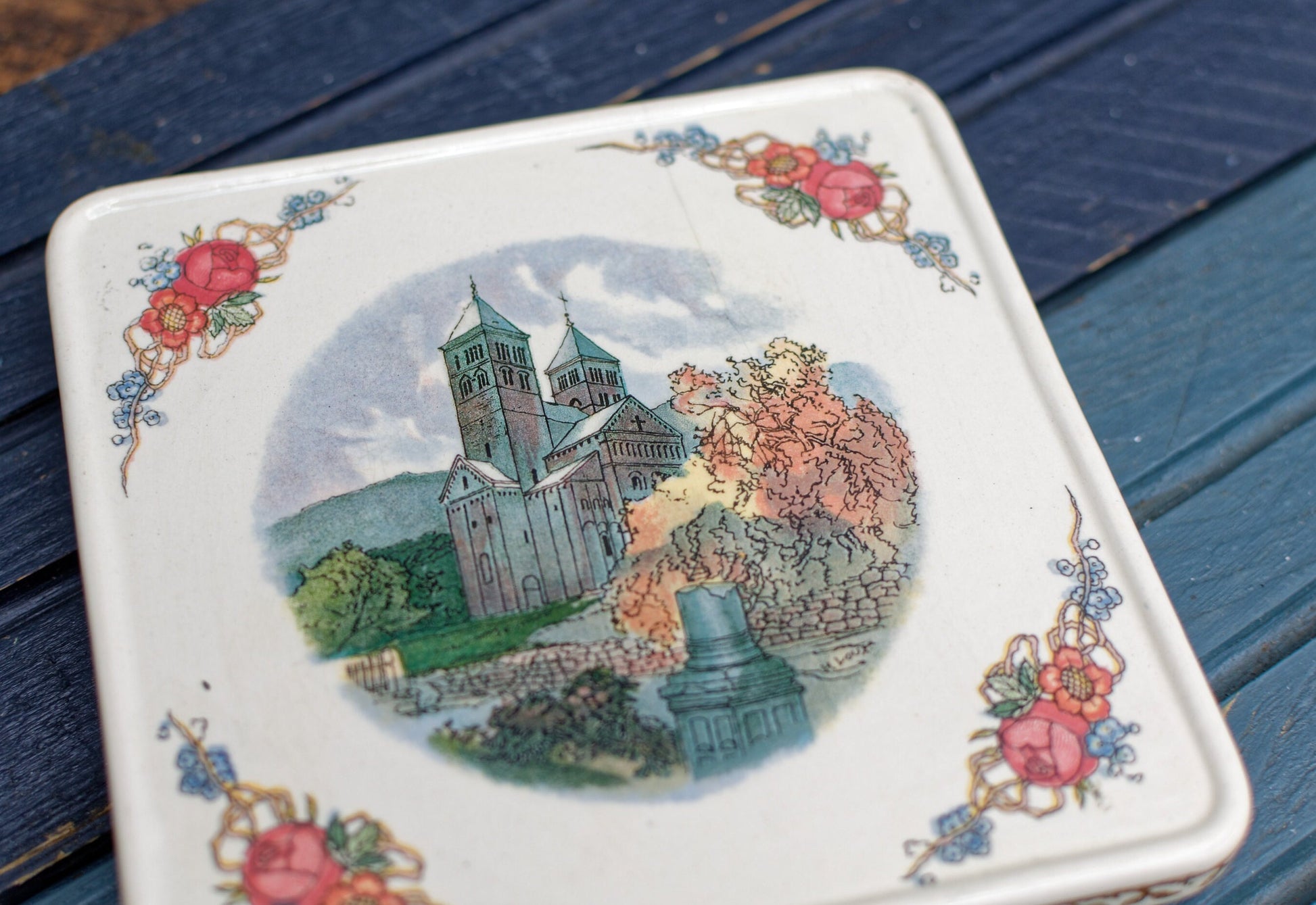 French Ironstone Henri Loux Alsace Scenes Trivet Hot Plate Trepied Obernai Faienceries Sarreguemines France Terre de Fer