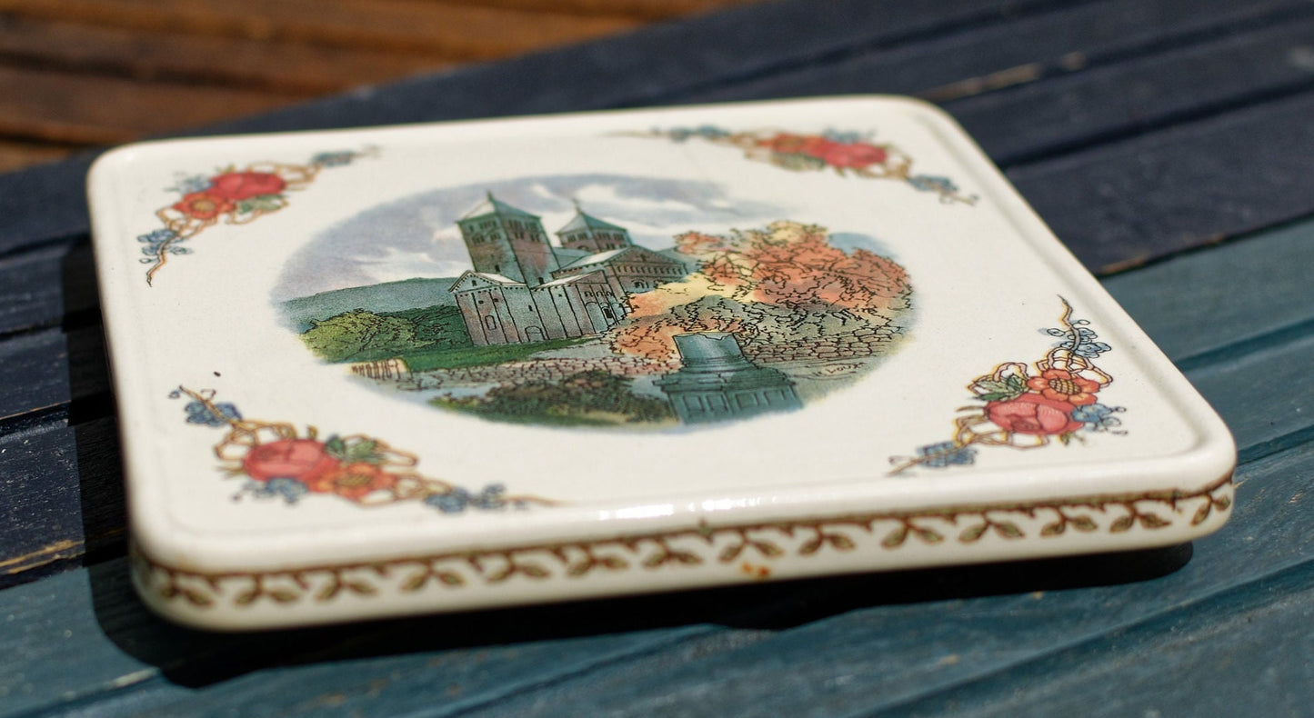 French Ironstone Henri Loux Alsace Scenes Trivet Hot Plate Trepied Obernai Faienceries Sarreguemines France Terre de Fer