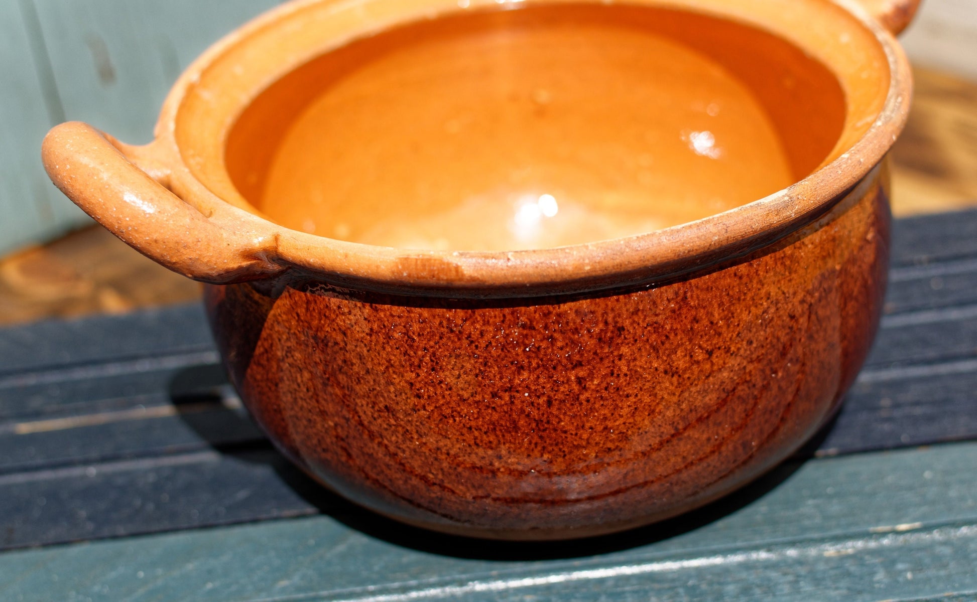 French Glazed Stoneware Serving Bowl with Handles Terre Cuit