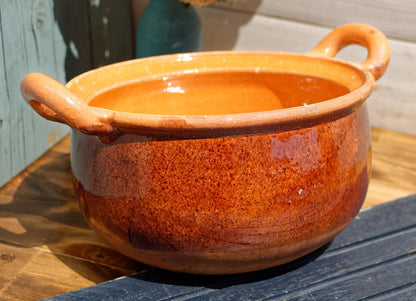 French Glazed Stoneware Serving Bowl with Handles Terre Cuit