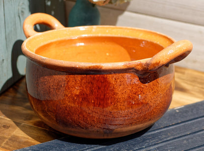 French Glazed Stoneware Serving Bowl with Handles Terre Cuit