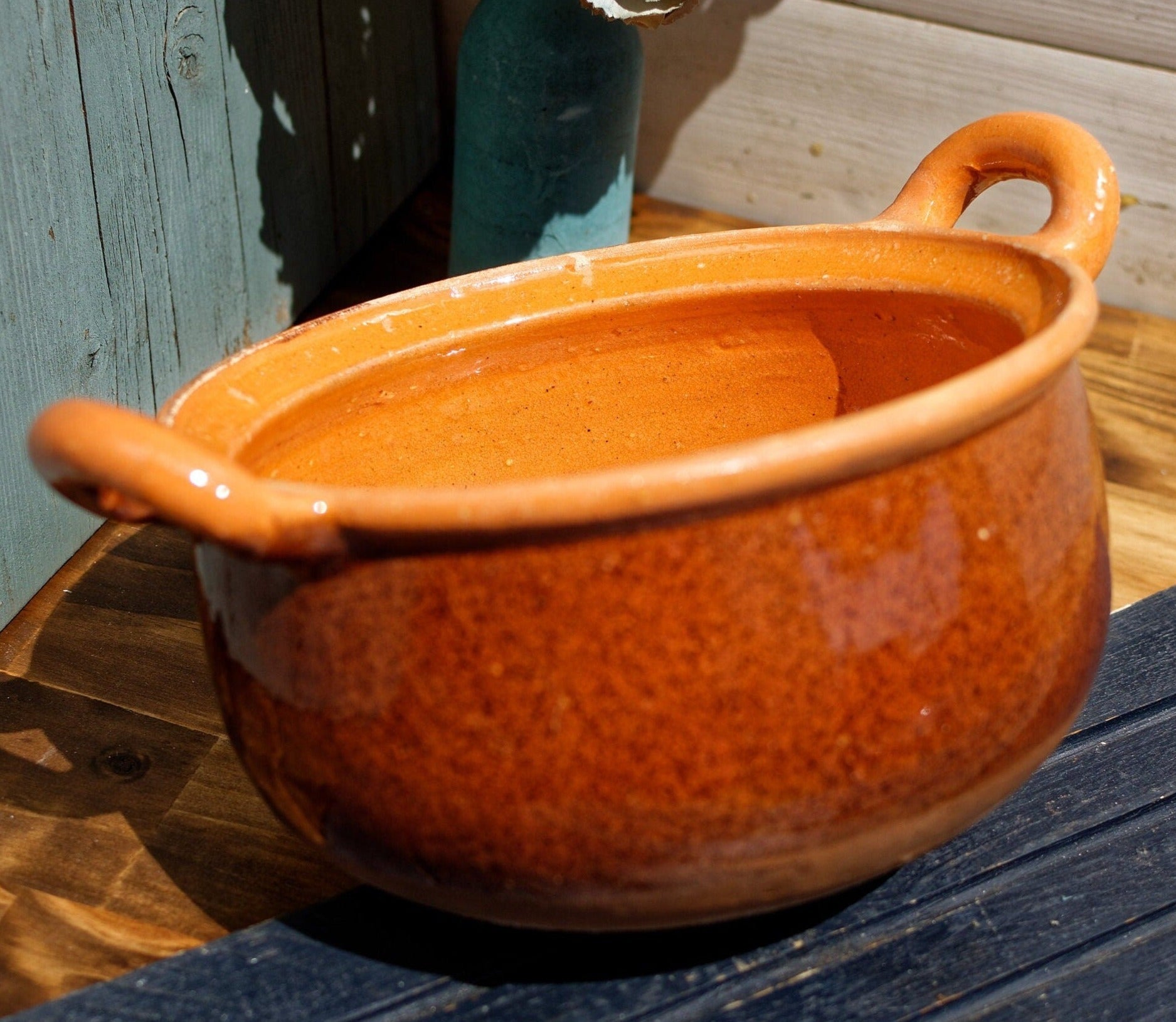 French Glazed Stoneware Serving Bowl with Handles Terre Cuit