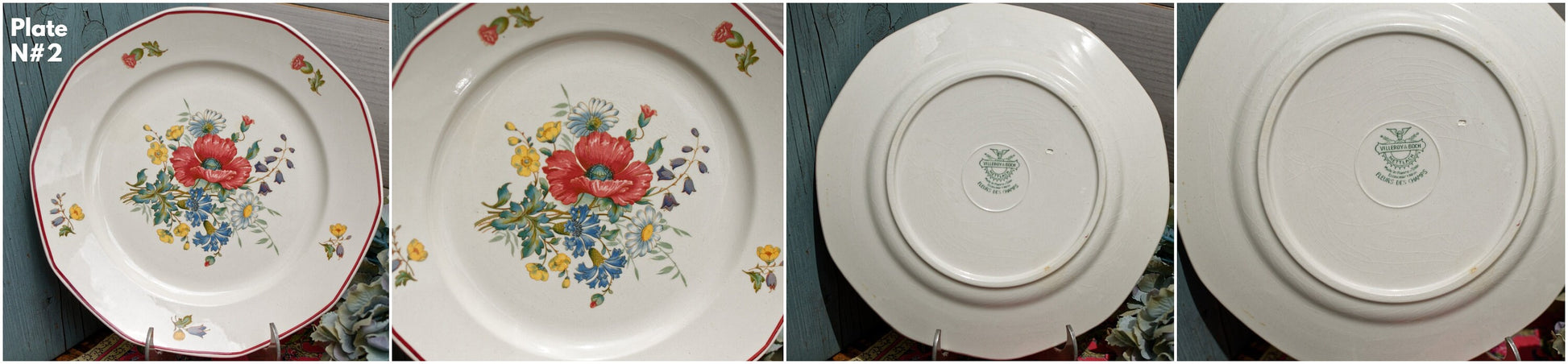 French German Ironstone Dinner Plate OLD ABBEY WARE Fleurs Des Champs V & B.M SAAR Basin 1584 Villeroy & Boch