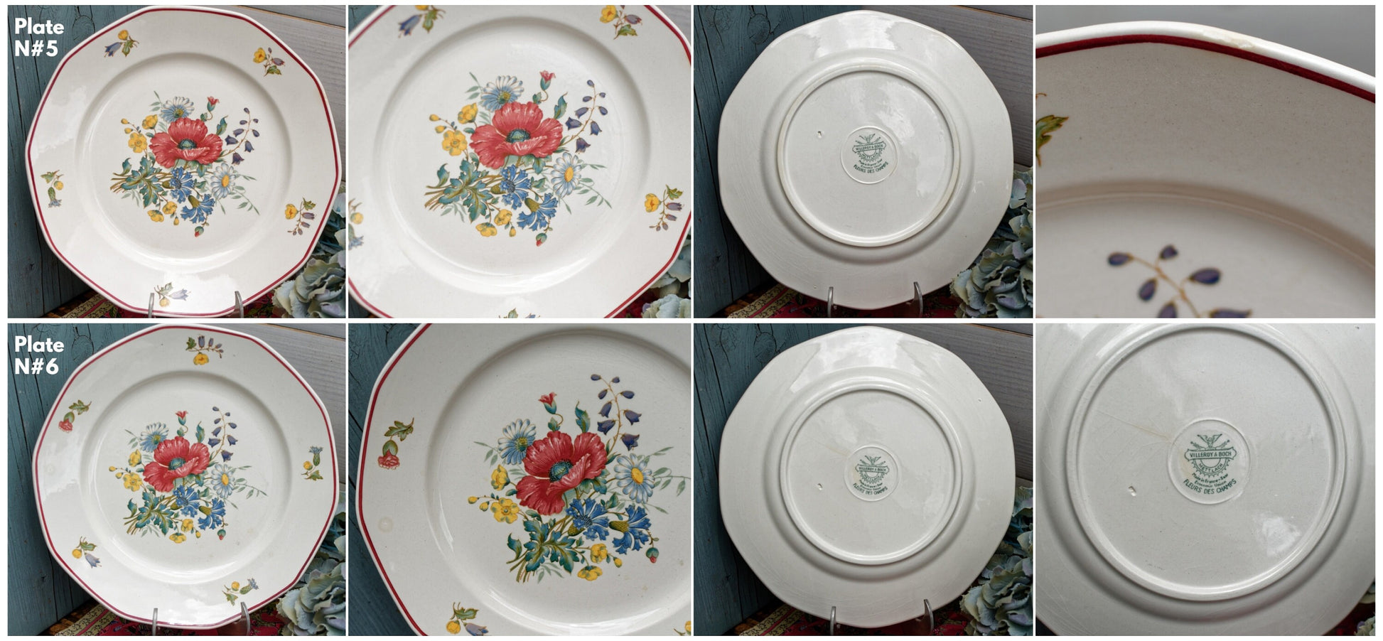 French German Ironstone Dinner Plate OLD ABBEY WARE Fleurs Des Champs V & B.M SAAR Basin 1584 Villeroy & Boch