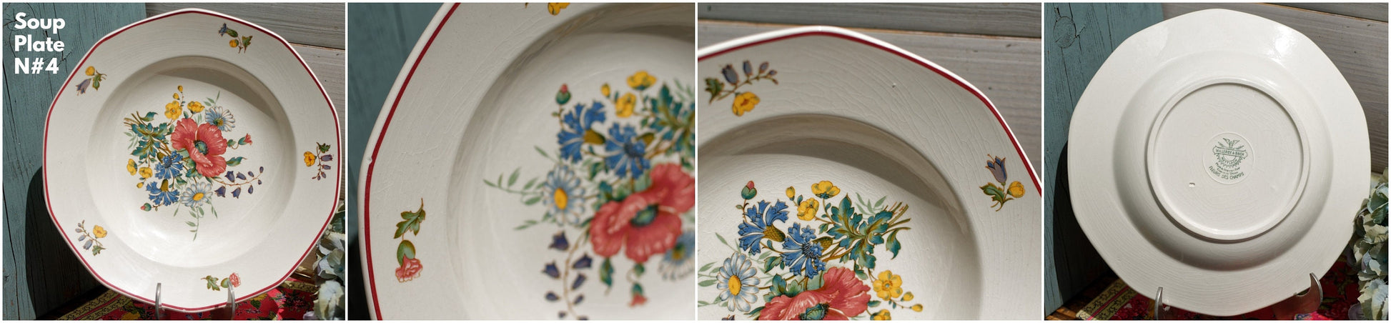 French German Ironstone Soup Plate OLD ABBEY WARE Fleurs Des Champs V & B.M SAAR Basin 1584 Villeroy & Boch