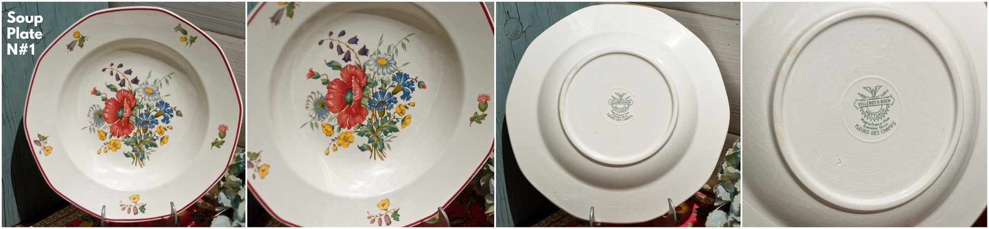 French German Ironstone Soup Plate OLD ABBEY WARE Fleurs Des Champs V & B.M SAAR Basin 1584 Villeroy & Boch