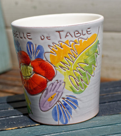 French Vintage Hand-Painted PORCELAIN table bin pot Poubelle de Table