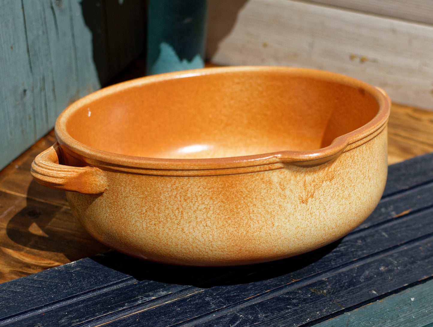 French Glazed Stoneware Serving Bowl Old Grespots DIGOIN FRANCE 8Poelons en terre cuites vernissée