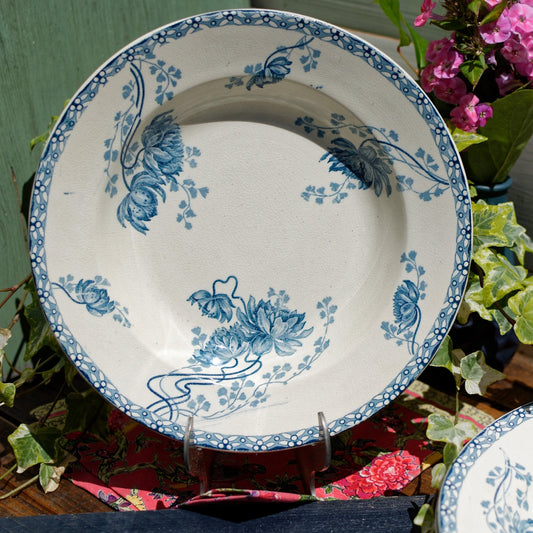 French Ironstone Blue Transferware Soup plate Royat France Sarreguemines U&C Terre de Fer