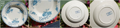 French Ironstone Blue Transferware Soup plate Royat France Sarreguemines U&C Terre de Fer