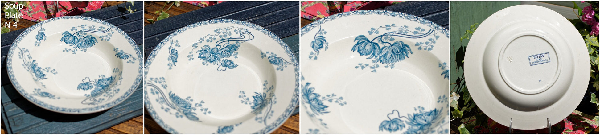 French Ironstone Blue Transferware Soup plate Royat France Sarreguemines U&C Terre de Fer