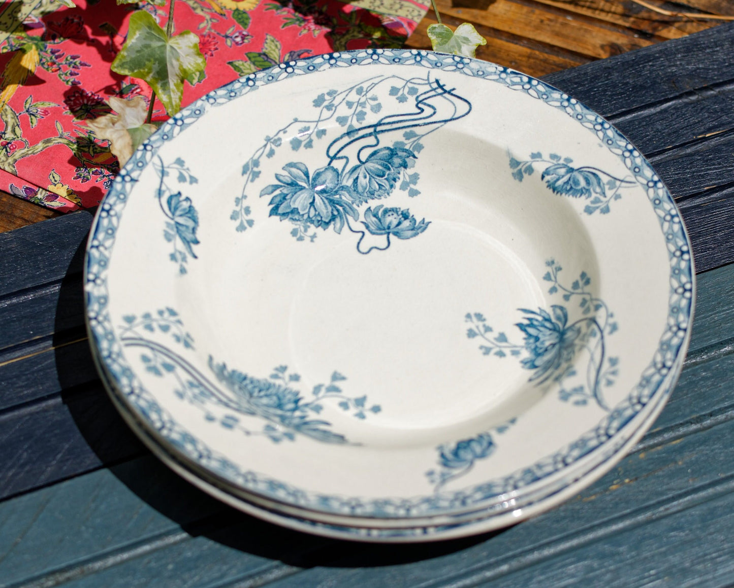 French Ironstone Blue Transferware Soup plate Royat France Sarreguemines U&C Terre de Fer