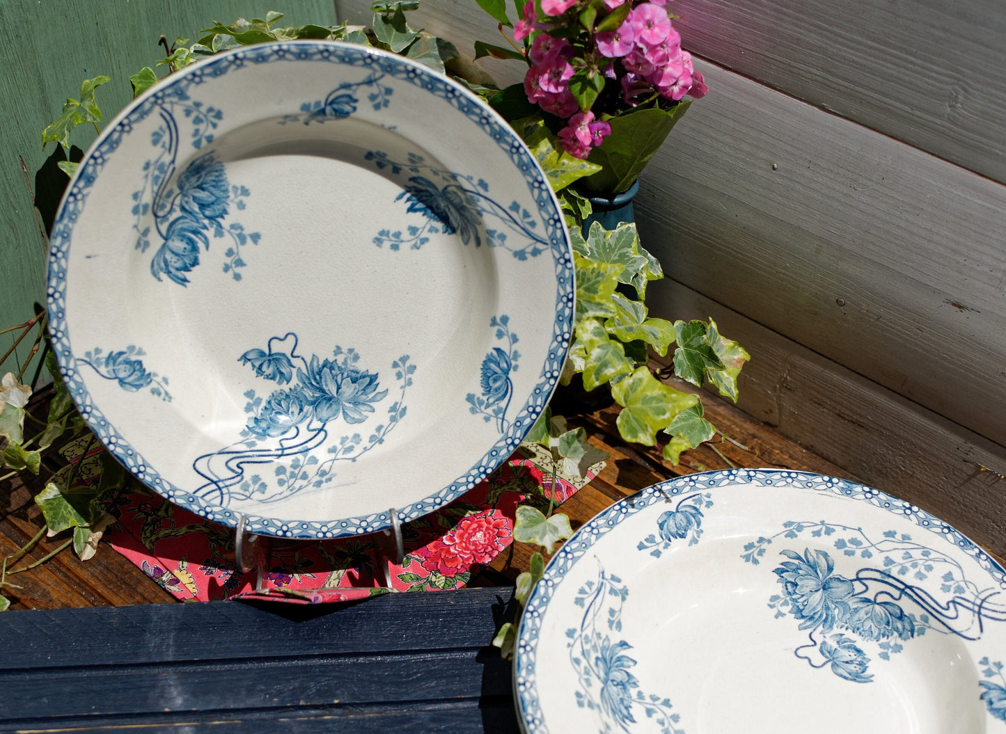 French Ironstone Blue Transferware Soup plate Royat France Sarreguemines U&C Terre de Fer