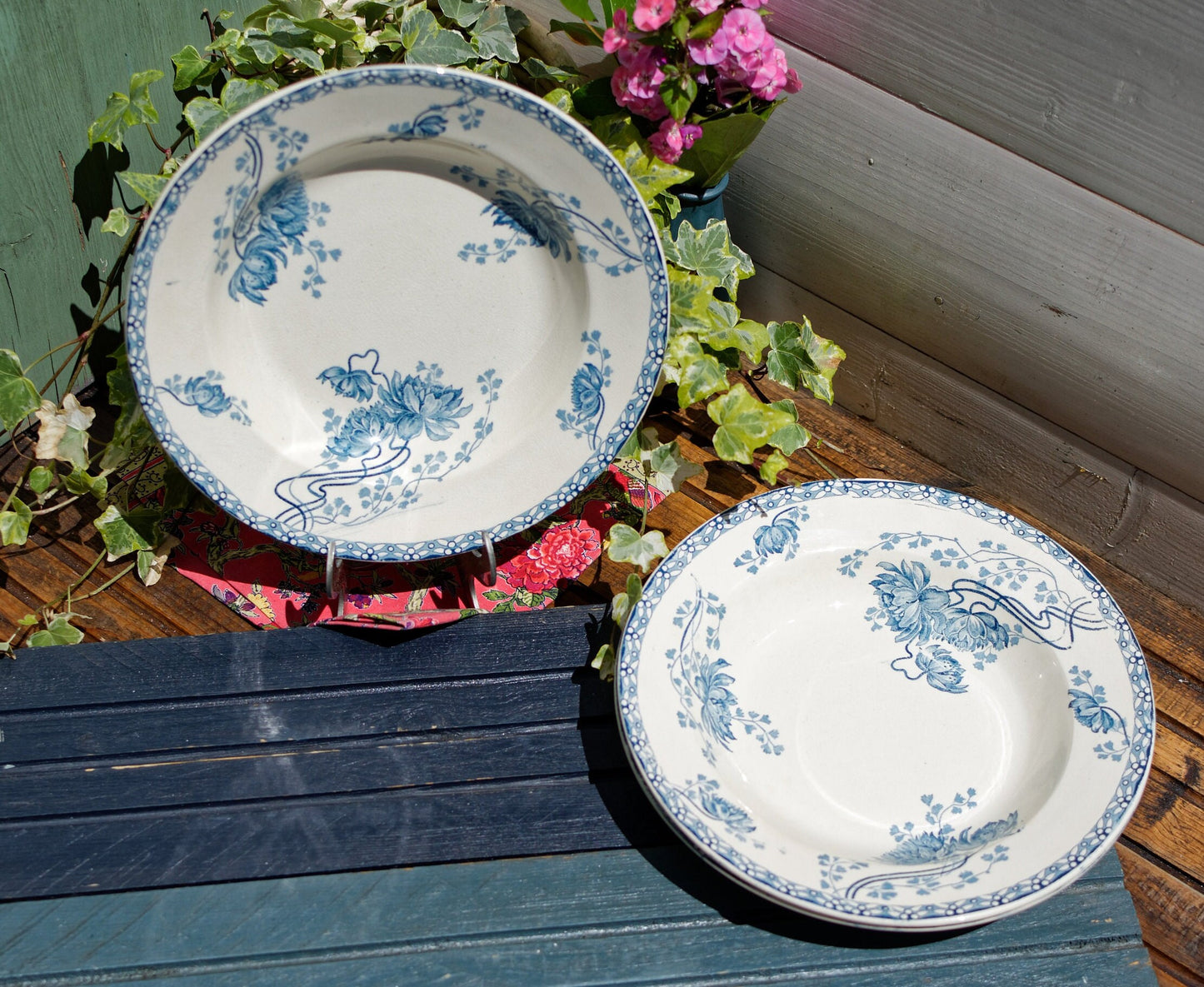 French Ironstone Blue Transferware Soup plate Royat France Sarreguemines U&C Terre de Fer