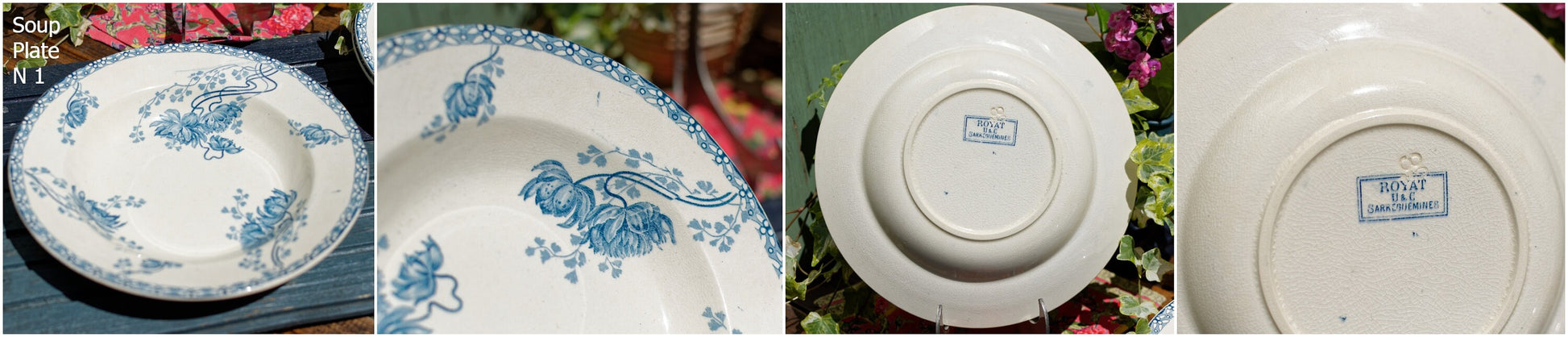 French Ironstone Blue Transferware Soup plate Royat France Sarreguemines U&C Terre de Fer