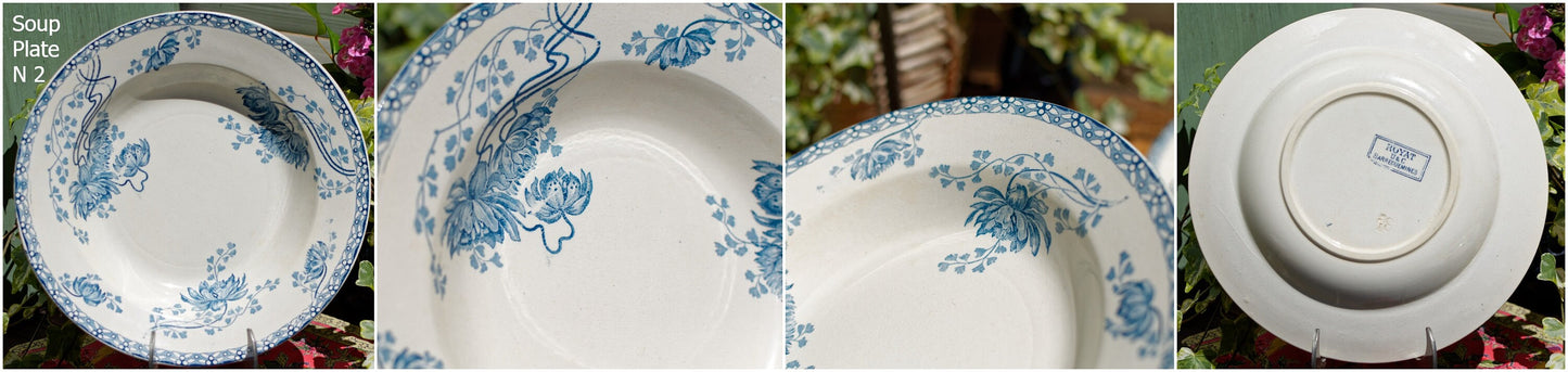 French Ironstone Blue Transferware Soup plate Royat France Sarreguemines U&C Terre de Fer