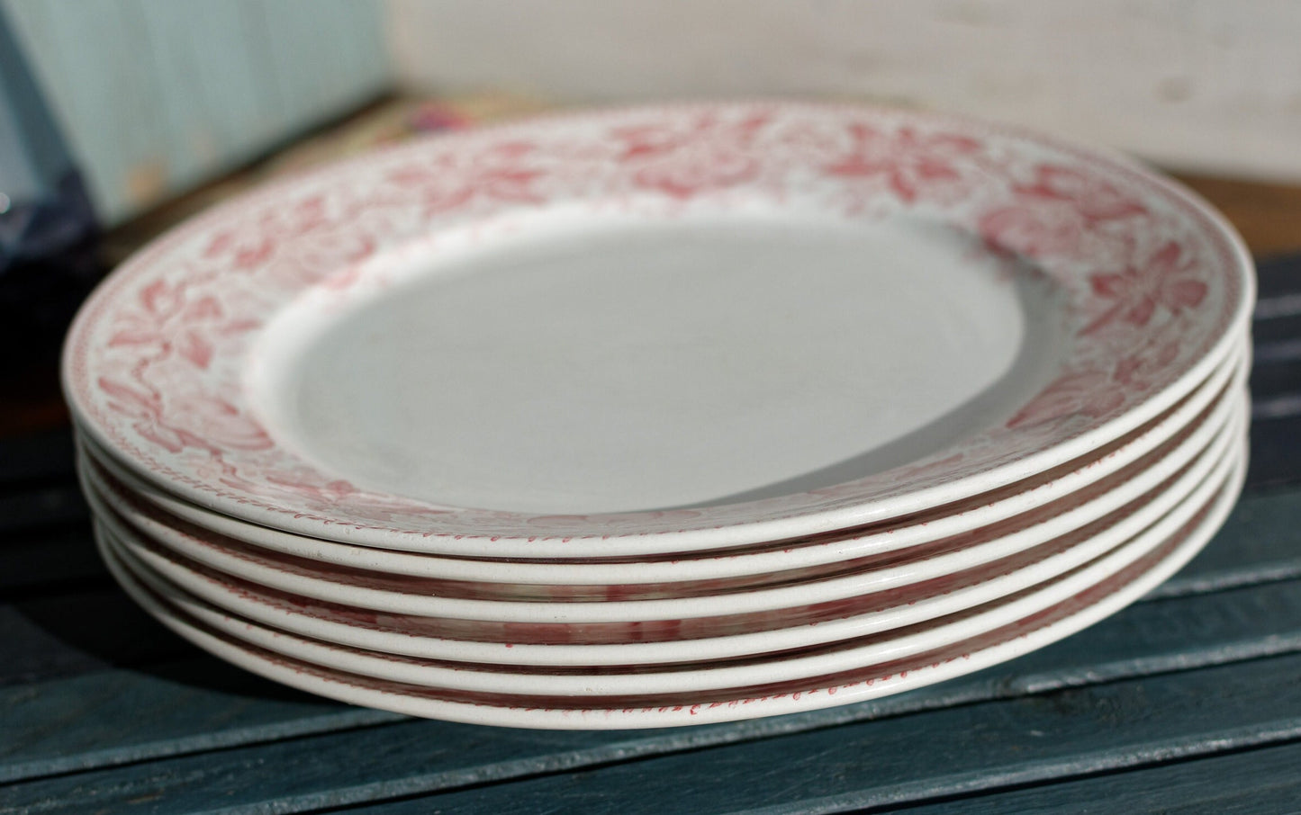 French Ironstone Red Transferware Dinner Plate CERISES Motif FT  (Fenal Theophile) Badonviller France Terre de Fer