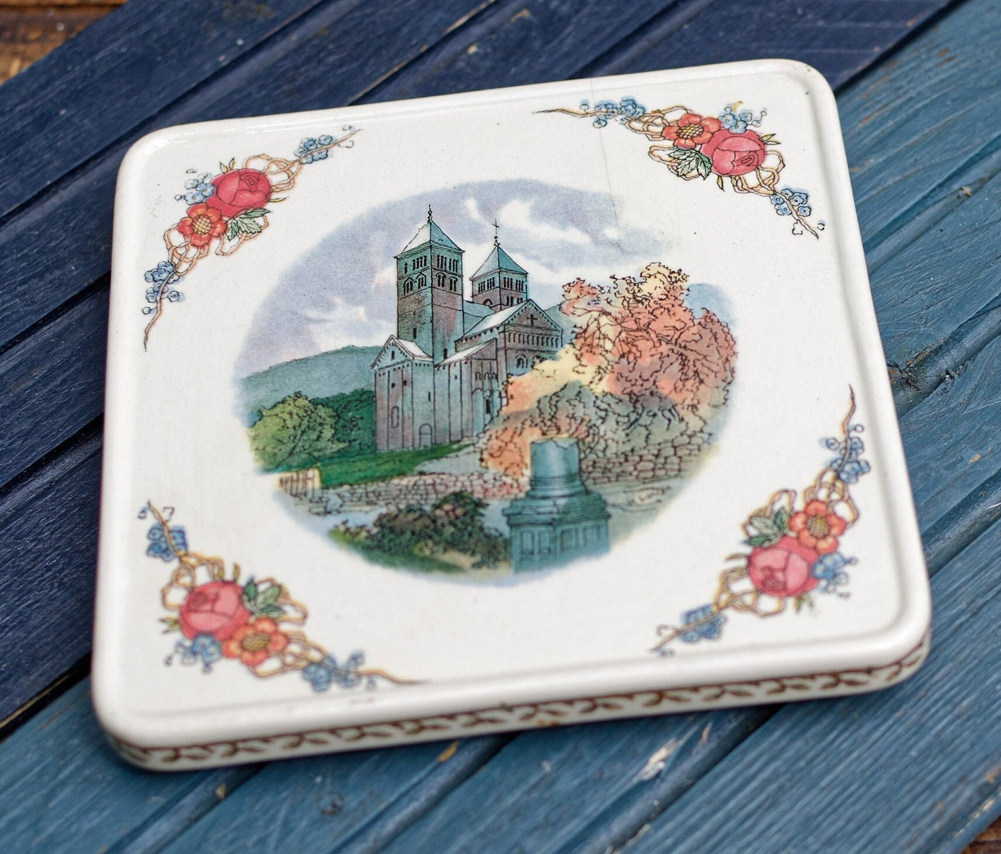 French Ironstone Henri Loux Alsace Scenes Trivet Hot Plate Trepied Obernai Faienceries Sarreguemines France Terre de Fer