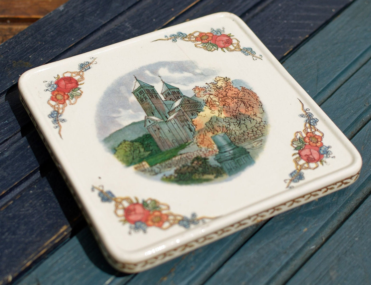 French Ironstone Henri Loux Alsace Scenes Trivet Hot Plate Trepied Obernai Faienceries Sarreguemines France Terre de Fer