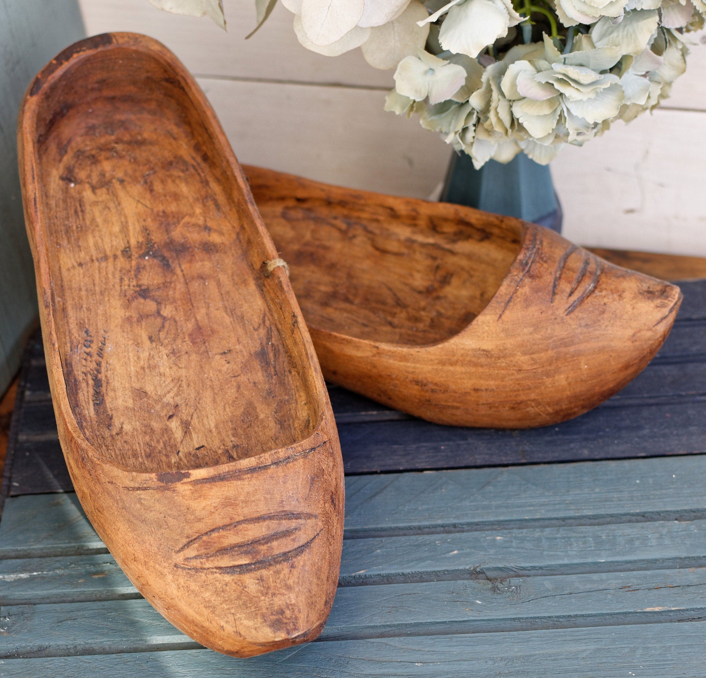 French Antique Wooden Hand Carved Dutch Clogs French Sabot Farmer FRENCH VINTAGE TRESOR