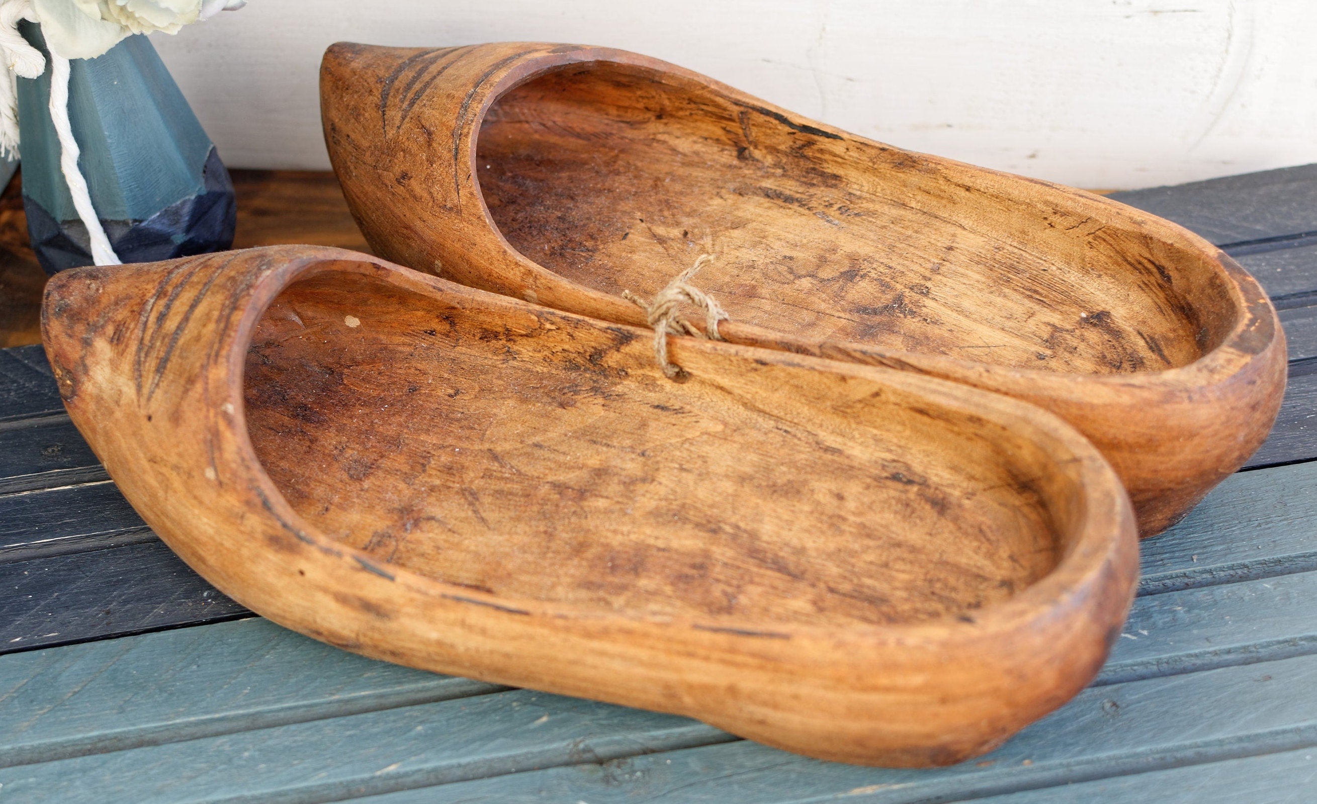 French Antique Wooden Hand Carved Dutch Clogs French Sabot Farmer FRENCH VINTAGE TRESOR