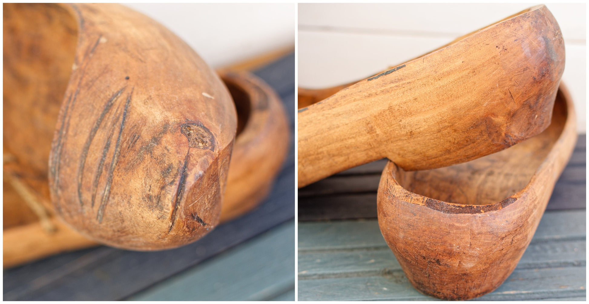 French Antique Hand-Carved Wooden Dutch Clogs French Sabot Farm Gardening Shoes