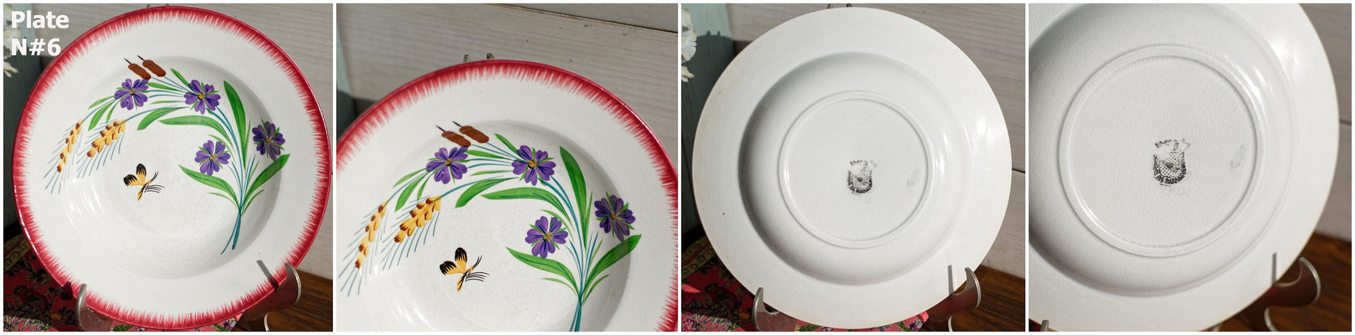 French Ironstone Hand-Painted Floral Soup Plate Earthware (Faïenceries) Opaque de Sarreguemines Terre de Fer