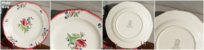 French Ironstone Hand-Painted Dinner Plate GIEN France Lorraine decor a la main red roses pattern Terre de Fer