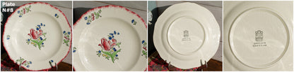 French Ironstone Hand-Painted Dinner Plate GIEN France Lorraine decor a la main red roses pattern Terre de Fer