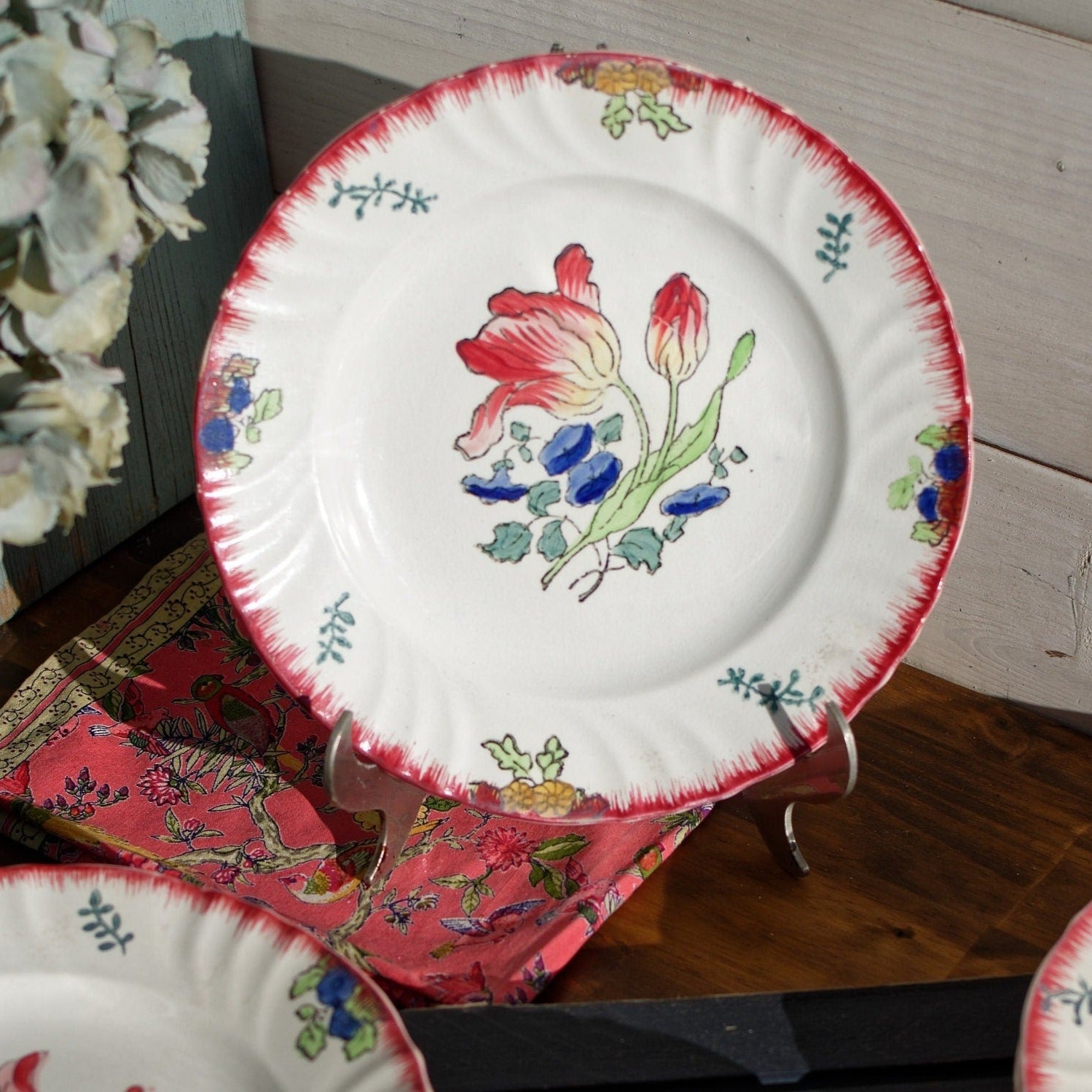 French Ironstone Hand-painted Floral Plate Marseille Longwy France Depose a la main Terre de Fer