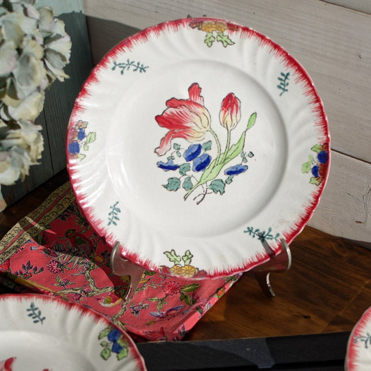 French Ironstone Hand-painted Floral Plate Marseille Longwy France Depose a la main Terre de Fer