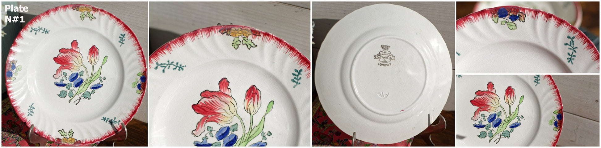 French Ironstone Hand-painted Floral Plate Marseille Longwy France Depose a la main Terre de Fer