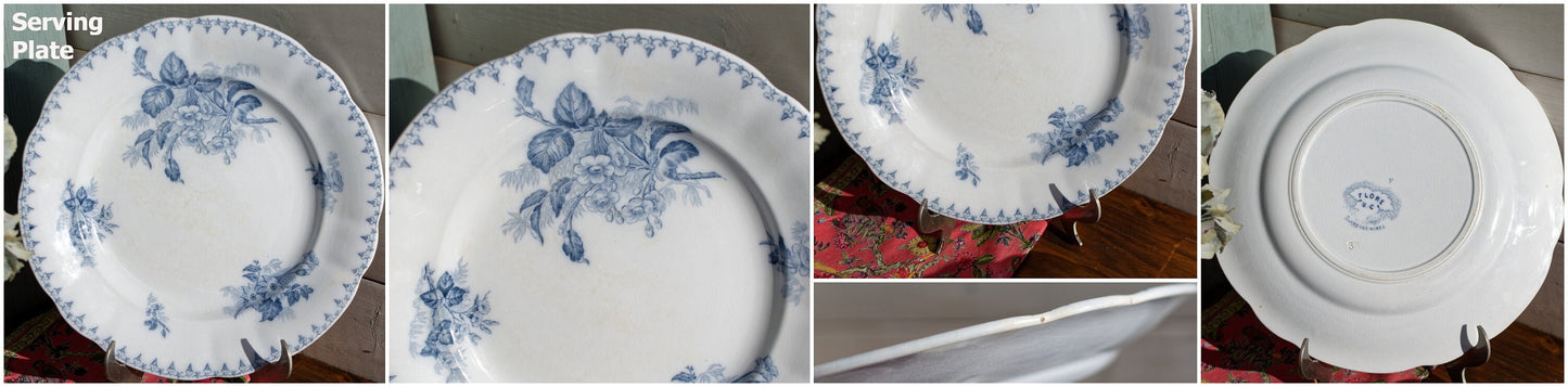 French Ironstone Blue Transferware Serving Plate FLORE Sarreguemines U&C Scalloped Edge Terre de Fer