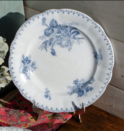 French Ironstone Blue Transferware Serving Plate FLORE Sarreguemines U&C Scalloped Edge Terre de Fer