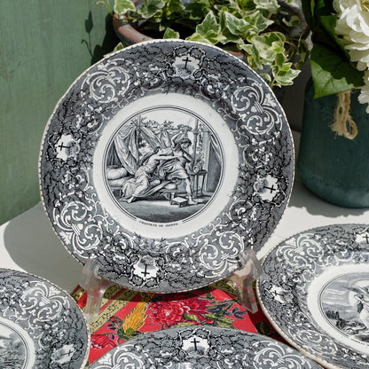 French Ironstone Talking Plate J. VIEILLARD & Co Porcelaine, Bordeaux Poterie, D. Johnson Gres Terre de Fer