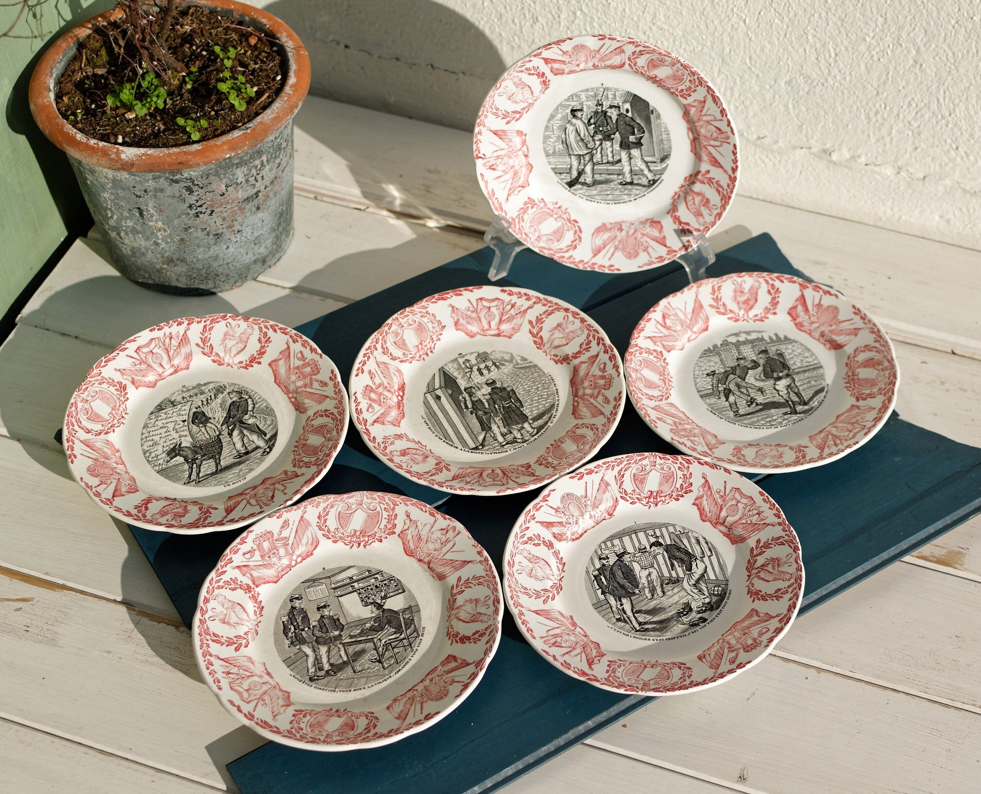 French Ironstone Talking plate Militaires Casernes Fénal Faiencerie de Badonviller terre de fer