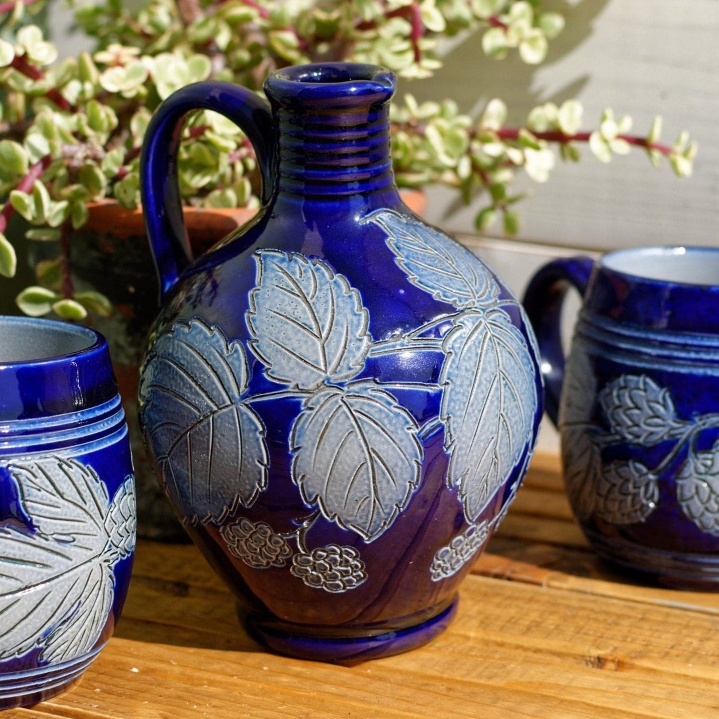 1950s ~ Betschdorf Alsace ~ French German Collectible Stoneware Pitcher ~  Blue Cobalt Alsace Porcelain Salt Glazed Sandstone