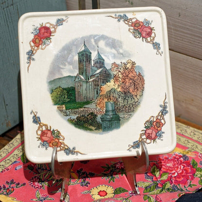 French Ironstone Henri Loux Alsace Scenes Trivet Hot Plate Trepied Obernai Faienceries Sarreguemines France Terre de Fer