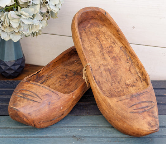 French Antique Hand-Carved Wooden Dutch Clogs French Sabot Farm Gardening Shoes