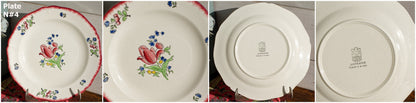 French Ironstone Hand-Painted Dinner Plate GIEN France Lorraine decor a la main red roses pattern Terre de Fer