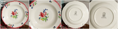 French Ironstone Hand-Painted Soup Plate GIEN France Lorraine decor a la main red roses pattern Terre de Fer