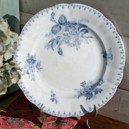 French Ironstone Blue Transferware Serving Plate FLORE Sarreguemines U&C Scalloped Edge Terre de Fer